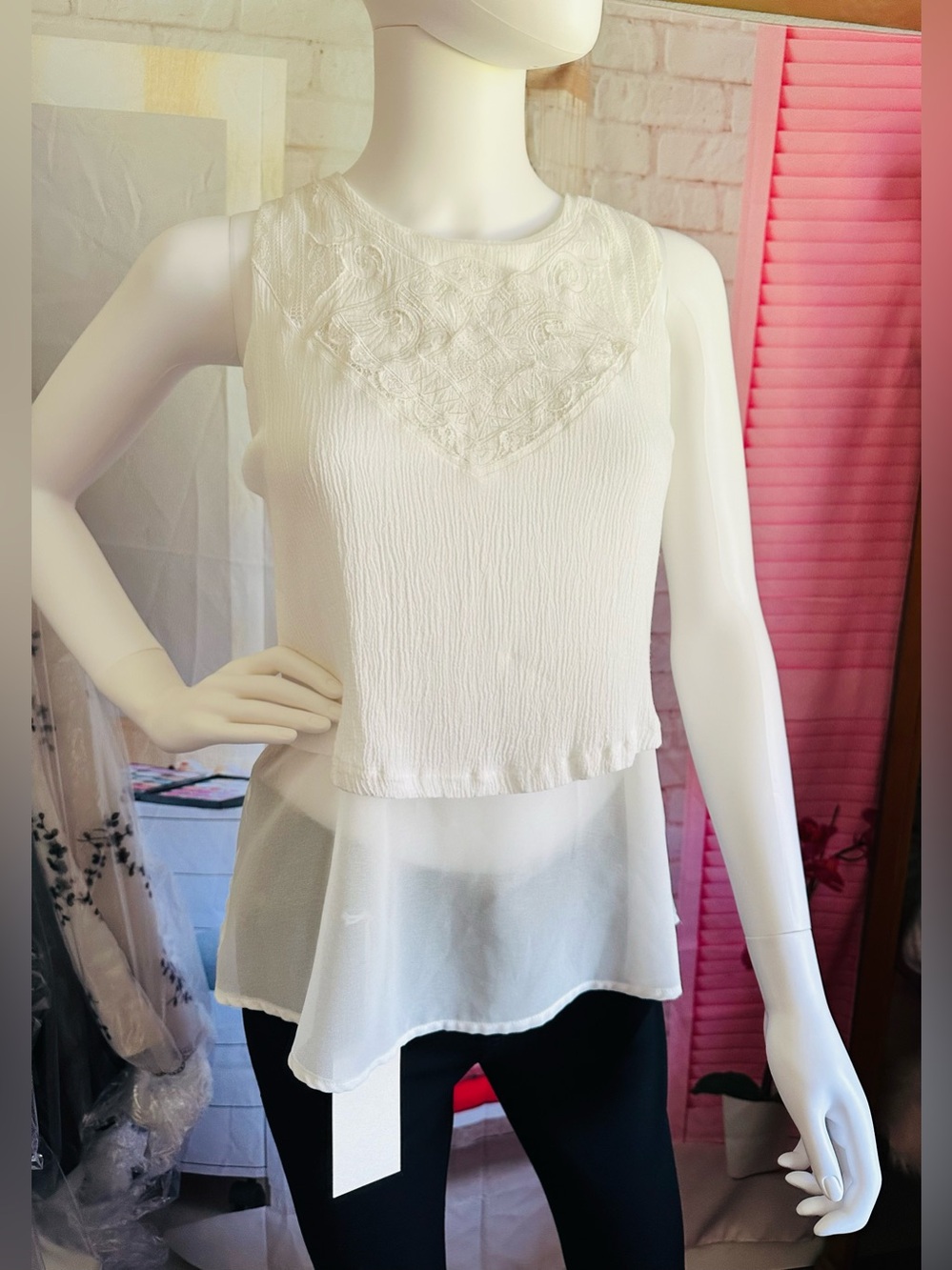 White Embroidered Sleeveless Layered Boho Blouse